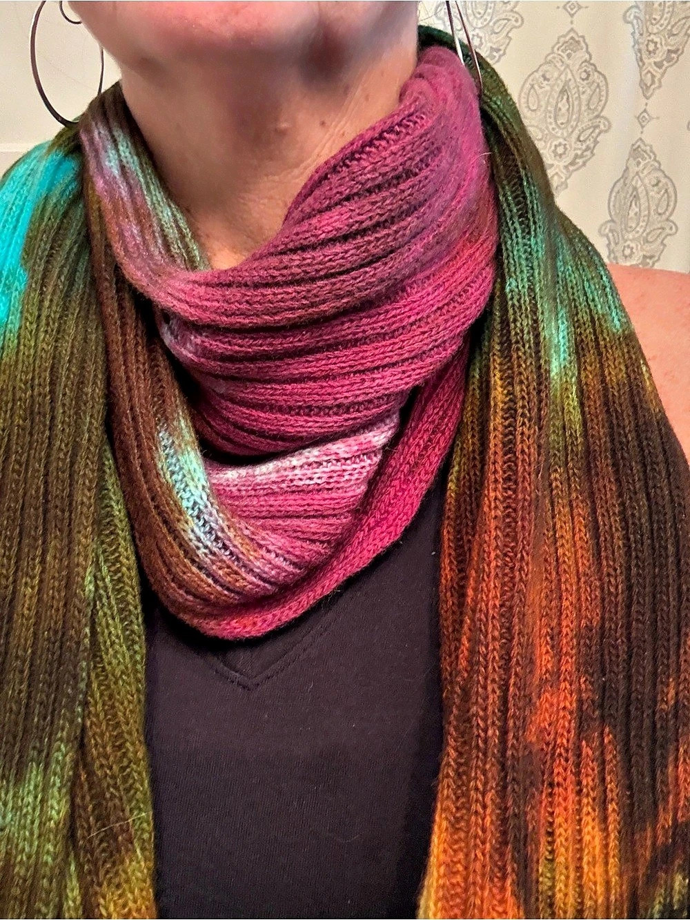 Tie-dye Multicolor ribbed Knit Scarf